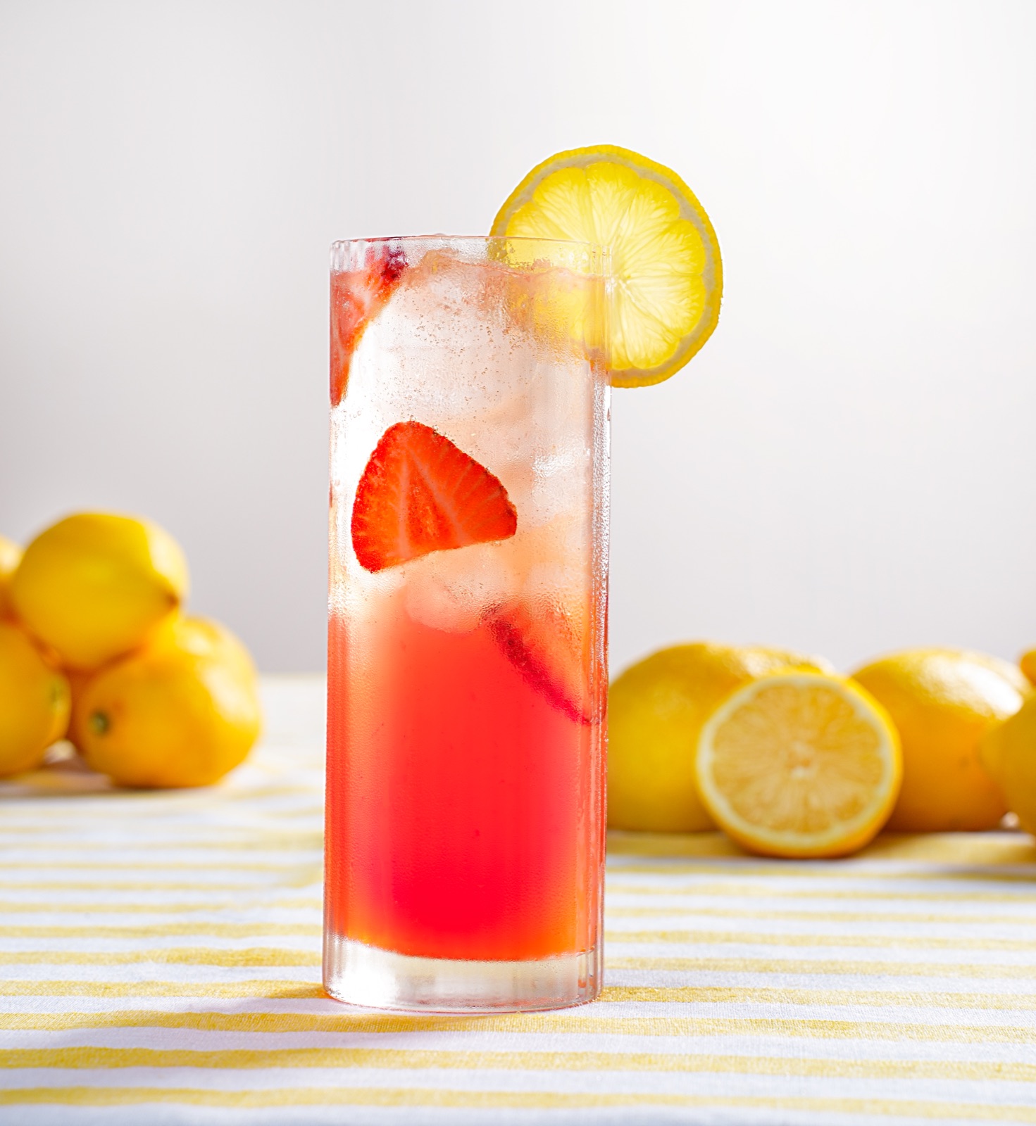 Strawberry lemon drink in a tall glass
