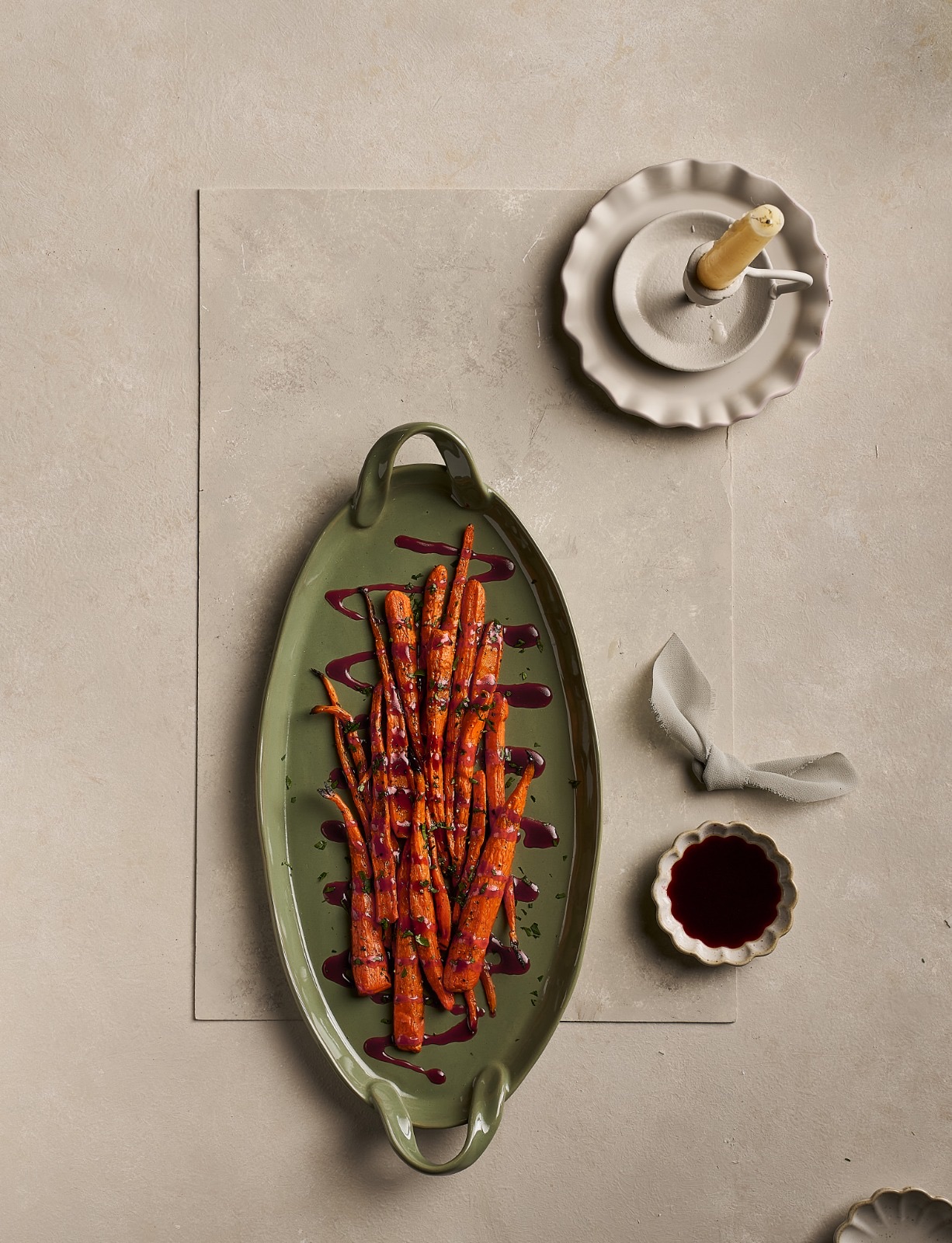 Roasted carrots with a dark fruit glaze